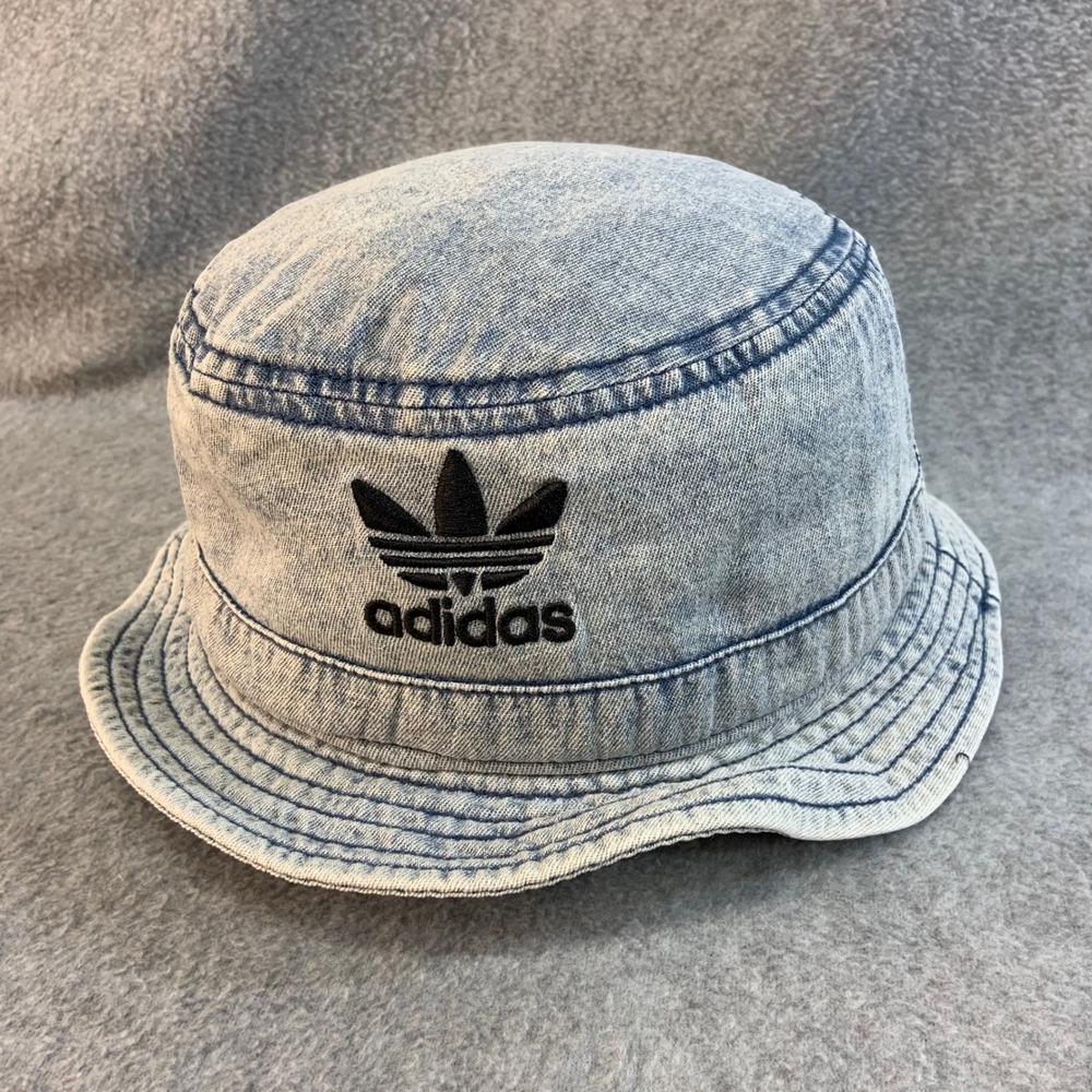 Adidas Trefoil Logo Unisex Light Blue Bucket Hat Acid Wash Denim OSFA